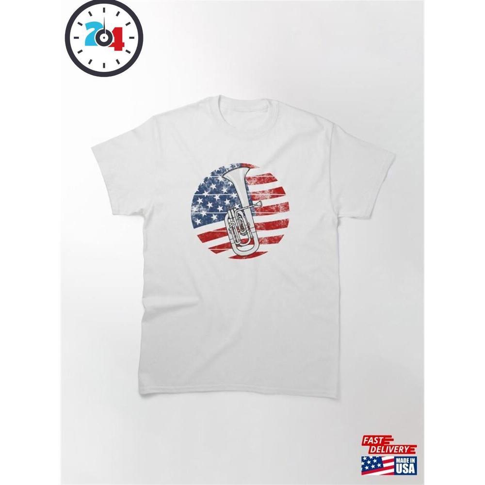 Tenor Horn Usa Flag Hornist Brass Musician 4Th July Classic T-Shirt